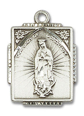 Our Lady of Guadalupe Medal - Sterling Silver 3/4" x 1/2" Rectangular Pendant (0804FSS)