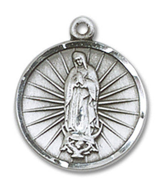 Our Lady of Guadalupe Medal - Sterling Silver 5/8" x 1/2" Round Pendant (0601FSS)
