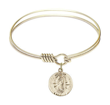 Our Lady of Guadalupe Round Eye Hook Bangle Bracelet - Gold-Filled Charm - 6.25 Inch  (4228GF)