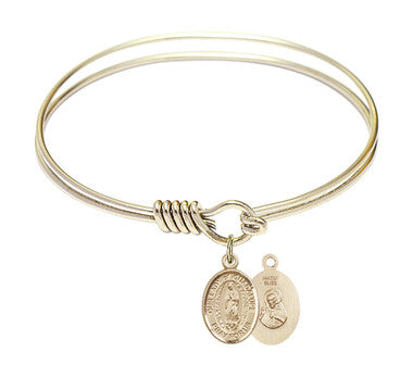 Our Lady of Guadalupe Round Eye Hook Bangle Bracelet - Gold-Filled Charm - 6.25 Inch (9206GF)
