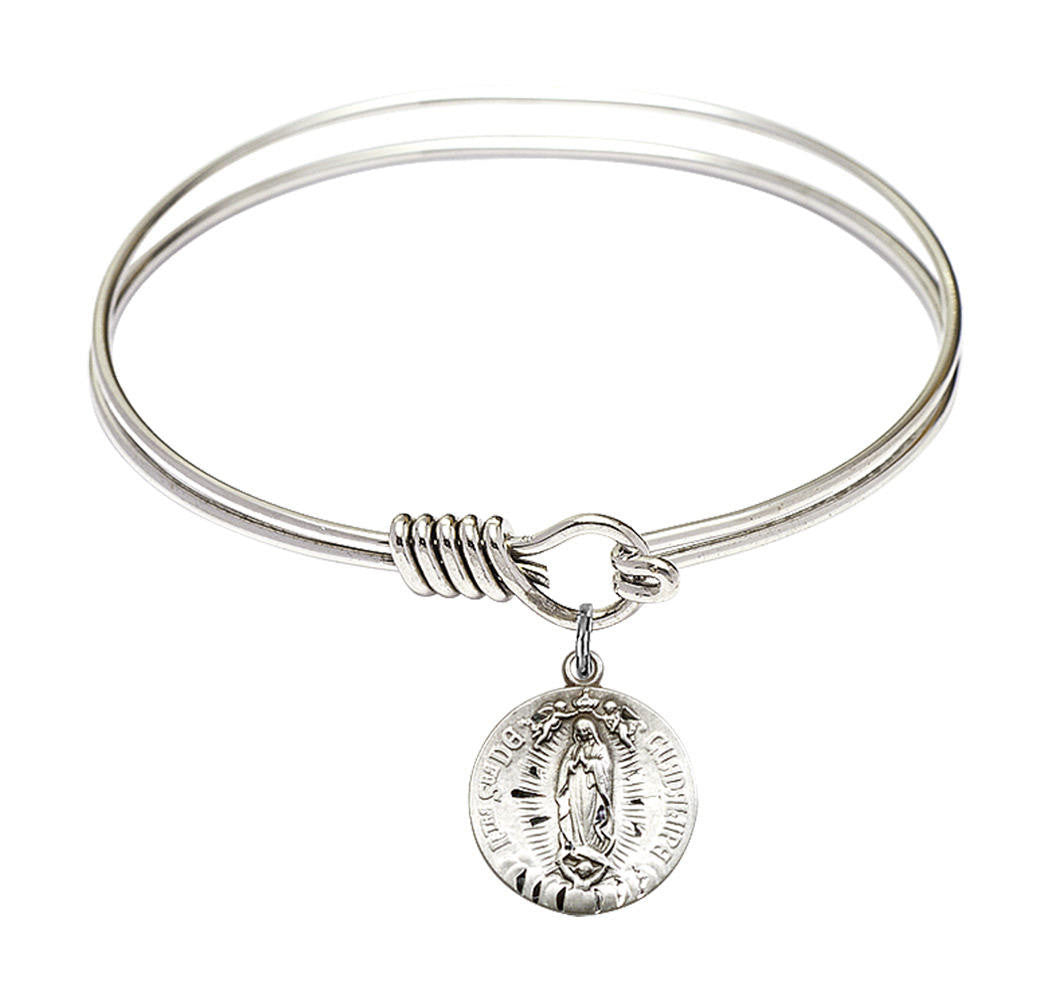 Our Lady of Guadalupe Round Eye Hook Bangle Bracelet - Sterling Silver Charm - 6.25 Inch 4228SS