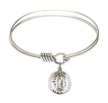 Our Lady of Guadalupe Round Eye Hook Bangle Bracelet - Sterling Silver Charm - 6.25 Inch 4228SS