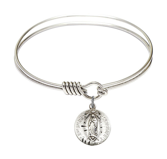 Our Lady of Guadalupe Round Eye Hook Bangle Bracelet - Sterling Silver Charm - 6.25 Inch 4228SS