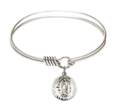 Our Lady of Guadalupe Round Eye Hook Bangle Bracelet - Sterling Silver Charm - 6.25 Inch  (4228SS)