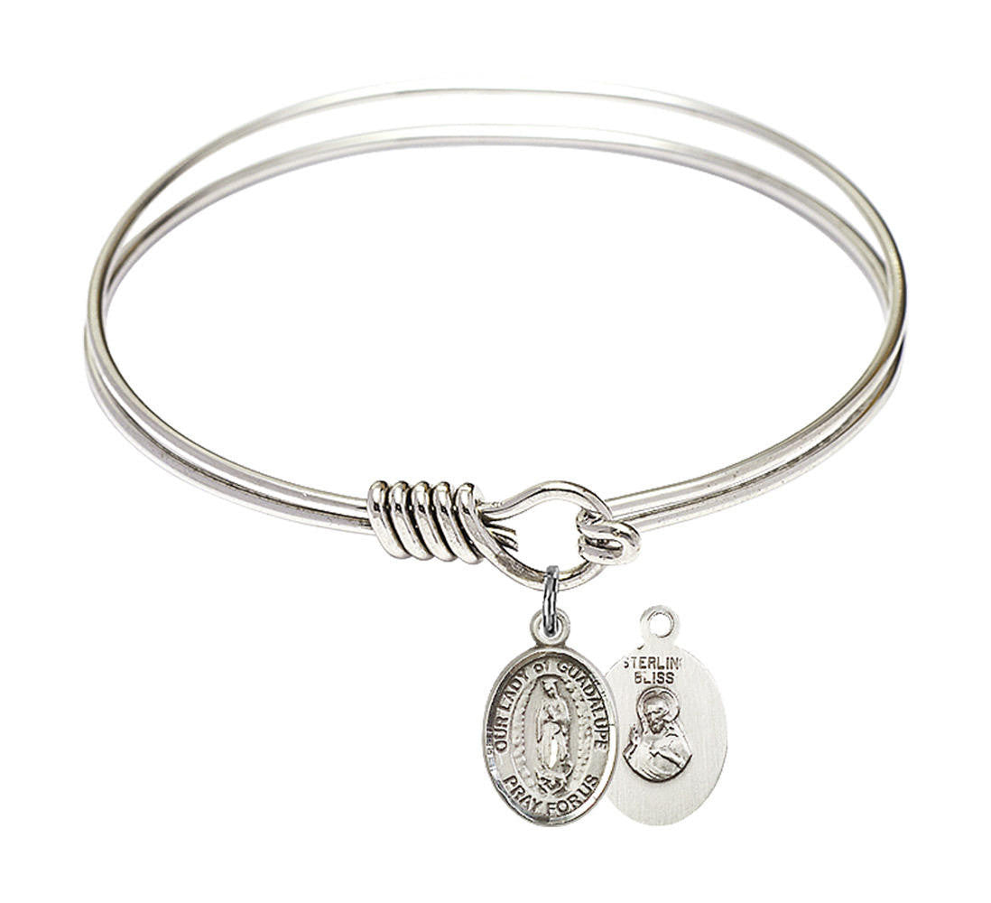 Our Lady of Guadalupe Round Eye Hook Bangle Bracelet - Sterling Silver Charm - 6.25 Inch 9206SS