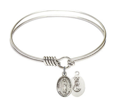 Our Lady of Guadalupe Round Eye Hook Bangle Bracelet - Sterling Silver Charm - 6.25 Inch (9206SS)