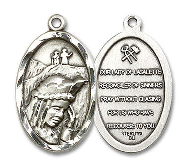 Our Lady of La Salette Medal - Sterling Silver 7/8" x 1/2" Oval Pendant (4163SS)