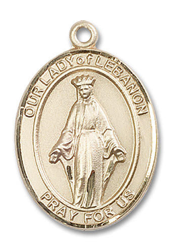 Our Lady of Lebanon Medal - 14kt Gold Oval Pendant 3 Sizes
