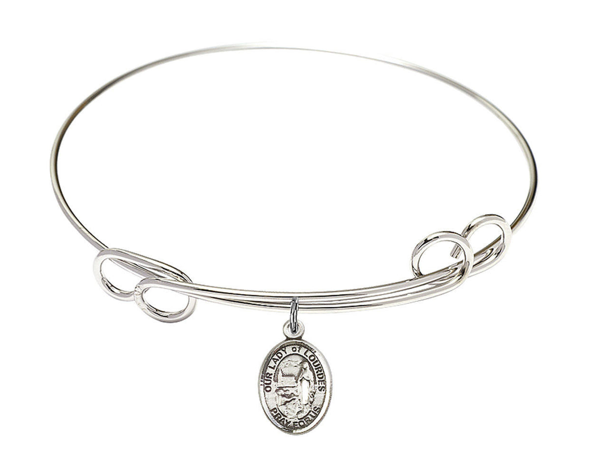 Our Lady of Lourdes Double Loop Bangle Bracelet - Sterling Silver Charm 9288SS