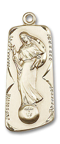 Our Lady of Mental Peace Medal - 14kt Gold 1 3/8 x 1/2 Rectangular Pendant 4162