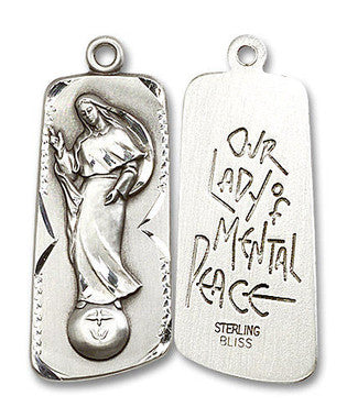 Our Lady of Mental Peace Medal - Sterling Silver 1 3/8" x 1/2" Rectangular Pendant (4162SS)