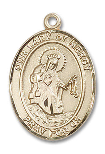Our Lady of Mercy Medal - 14kt Gold Oval Pendant 3 Sizes