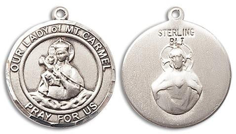 Our Lady of Mount Carmel Medal - Sterling Silver Round Pendant 2 Sizes