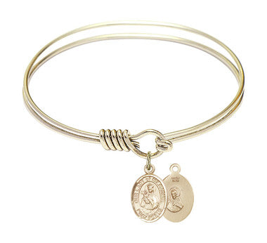 Our Lady of Mount Carmel Round Eye Hook Bangle Bracelet - Gold-Filled Charm - 6.25 Inch (9243GF)