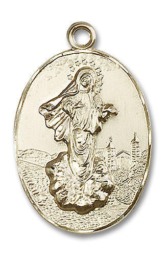 Our Lady of of Medjugorje Medal - 14kt Gold Oval Pendant 2 Sizes
