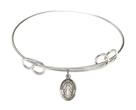 Our Lady of Peace Double Loop Bangle Bracelet - Sterling Silver Charm 9245SS