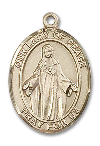 Our Lady of Peace Medal - 14kt Gold Oval Pendant 3 Sizes