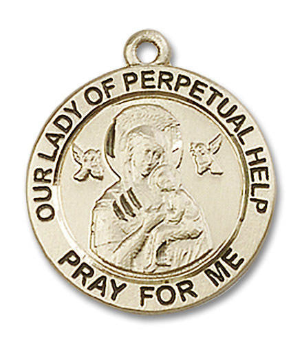Our Lady of Perpetual Help Medal - 14kt Gold 3/4 x 3/4 Round Pendant 4062