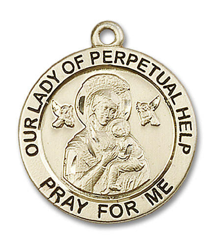 Our Lady of Perpetual Help Medal - 14kt Gold 7/8 x 7/8 Round Pendant 4077