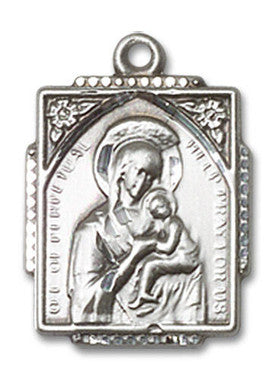 Our Lady of Perpetual Help Medal - Sterling Silver 3/4" x 1/2" Rectangular Pendant (0804HSS)