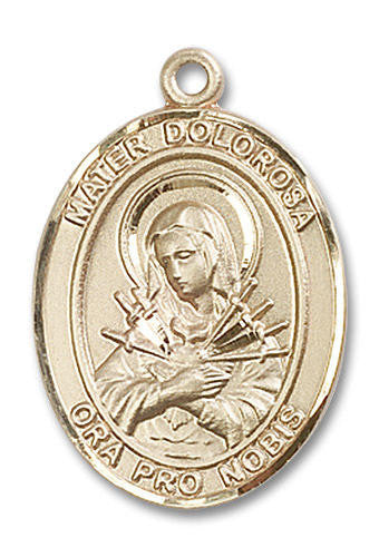 Our Lady of Seven Sorrows Medal - 14kt Gold Oval Pendant 3 Sizes