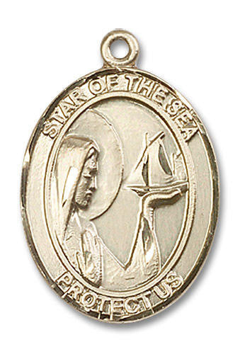 Our Lady Star of The Sea Medal - 14kt Gold Oval Pendant 3 Sizes