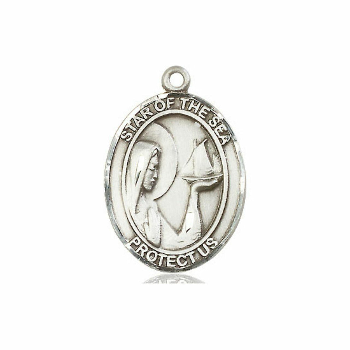Our Lady Star of The Sea Medal - Sterling Silver Oval Pendant 3 Sizes