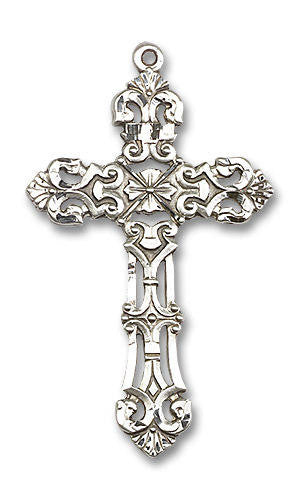 Oversized Embellished Cross Pendant - Sterling Silver 2 1/8 x 1 1/4 0648YSS