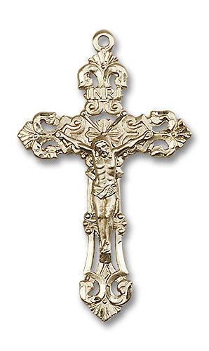 Oversized Embellished Crucifix Pendant - 14kt Gold 2 x 1 1/4 0648