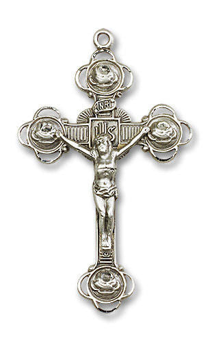 Oversized Embellished Crucifix Pendant - Sterling Silver 2 1/8 x 1 1/4 0654SS