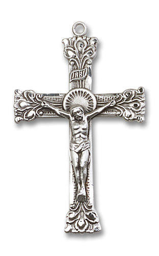 Oversized Embellished Crucifix Pendant - Sterling Silver 2 x 1 1/4 0641SS
