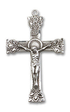 Oversized Embellished Crucifix Pendant - Sterling Silver 2" x 1 1/4" (0641SS)