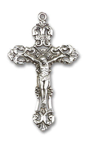 Oversized Embellished Crucifix Pendant - Sterling Silver 2 x 1 1/4 0648SS