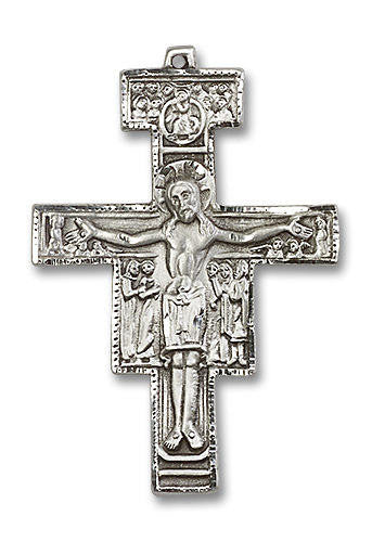 Oversized San Damiano Crucifix Pendant - Sterling Silver 2 x 1 3/8 6070SS