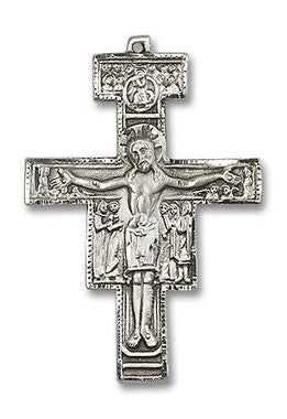 Oversized San Damiano Crucifix Pendant - Sterling Silver 2" x 1 3/8" (6070SS)
