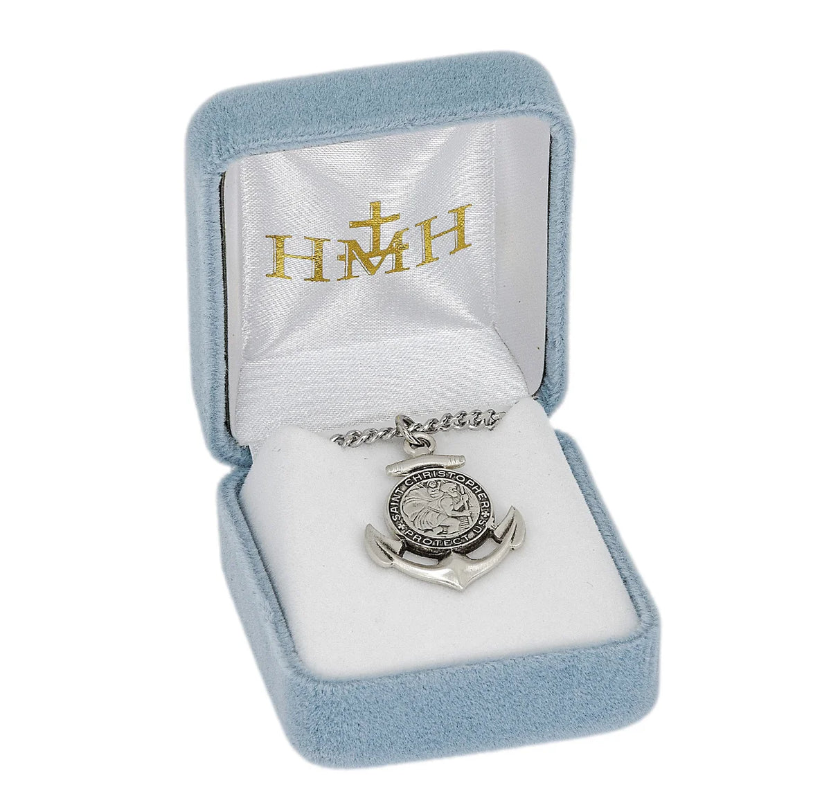 St. Christopher Anchor Necklace - Sterling Silver Medal On 24" Stainless Chain (S152824)