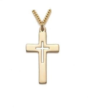 Pierced Cross Necklace - Gold-Filled Pendant on 24" Gold-Plated Chain (SX1274GH)