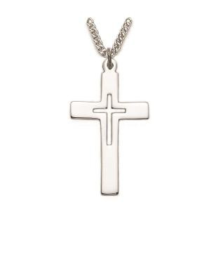 Pierced Cross Necklace - Sterling Silver Pendant on 24 Stainless Chain SX1274SH
