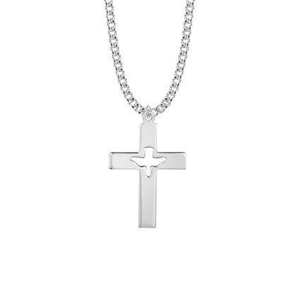 Pierced Dove On Cross Necklace - Sterling Silver Pendant On 24 Stainless Chain SX1273SH