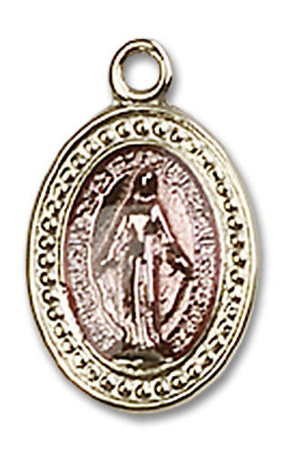 Pink Miraculous Medal Charm - 14kt Gold Oval Pendant 0700P