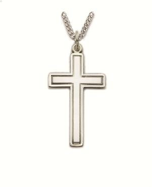 Plain Cross Necklace - Sterling Silver Pendant on 24 Stainless Steel Chain SX0242SH