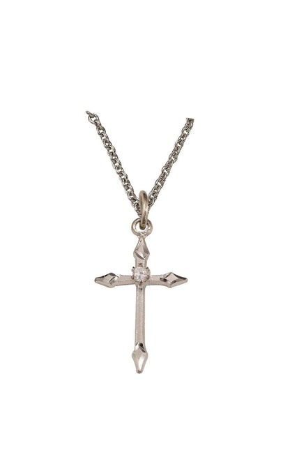 Pointed Cubic Zirconium Cross Necklace - Sterling Silver Pendant on 18 Stainless Chain SX7974SH