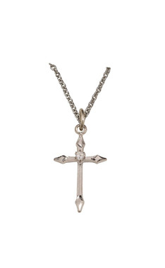 Pointed Cubic Zirconium Cross Necklace - Sterling Silver Pendant on 18" Stainless Chain (SX7974SH)