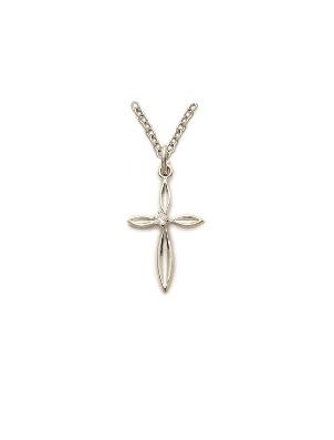 Pointed Cubic Zirconium Cross Necklace - Sterling Silver Pendant on 18 Stainless Chain SX8112SH