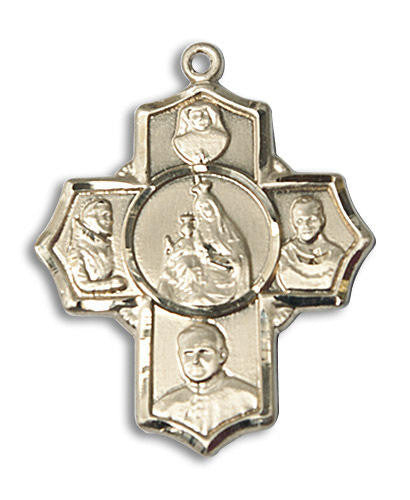 Polish Carmelite 5-Way Medal - 14kt Gold 1 1/8 x 1 Pendant 5728