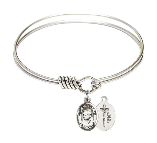 Pope Emeritus Benedict XVI Round Eye Hook Bangle Bracelet - Sterling Silver Charm - 6.25 Inch 9235SS