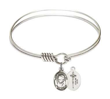 Pope Emeritus Benedict XVI Round Eye Hook Bangle Bracelet - Sterling Silver Charm - 6.25 Inch (9235SS)