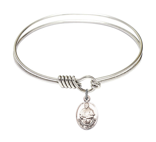 Pope Francis Round Eye Hook Bangle Bracelet - Sterling Silver Charm - 6.25 Inch 9451SS
