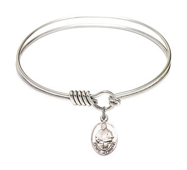 Pope Francis Round Eye Hook Bangle Bracelet - Sterling Silver Charm - 6.25 Inch (9451SS)