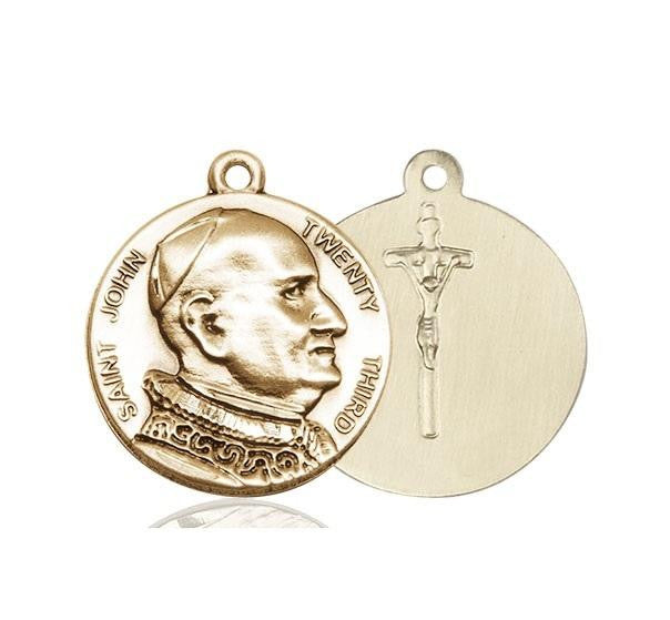 Pope St John XXIII Medal - 14kt Gold 1 x 7/8 Round Pendant 1008